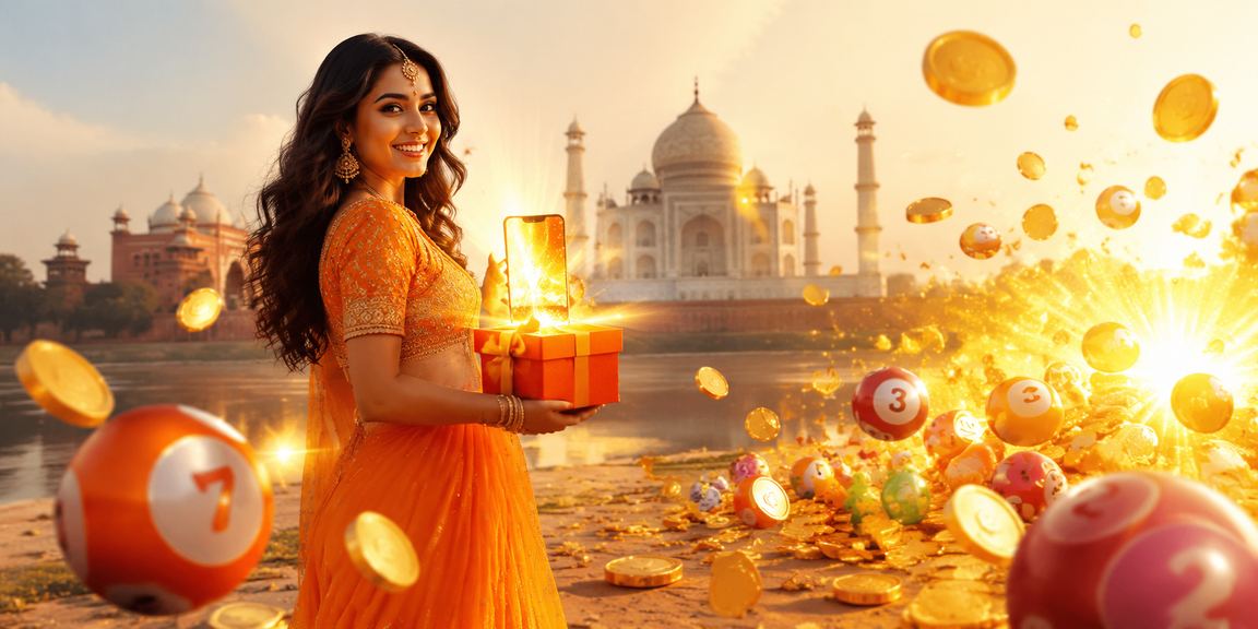 Lottery ticket seller with Taj Mahal background in India