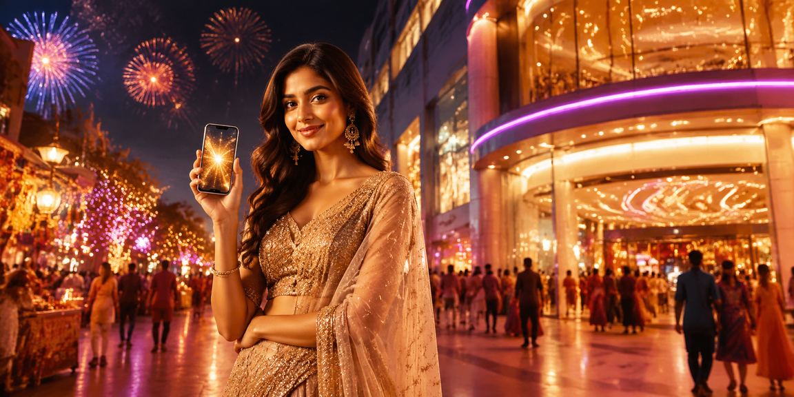 Night market scene with mobile casino app